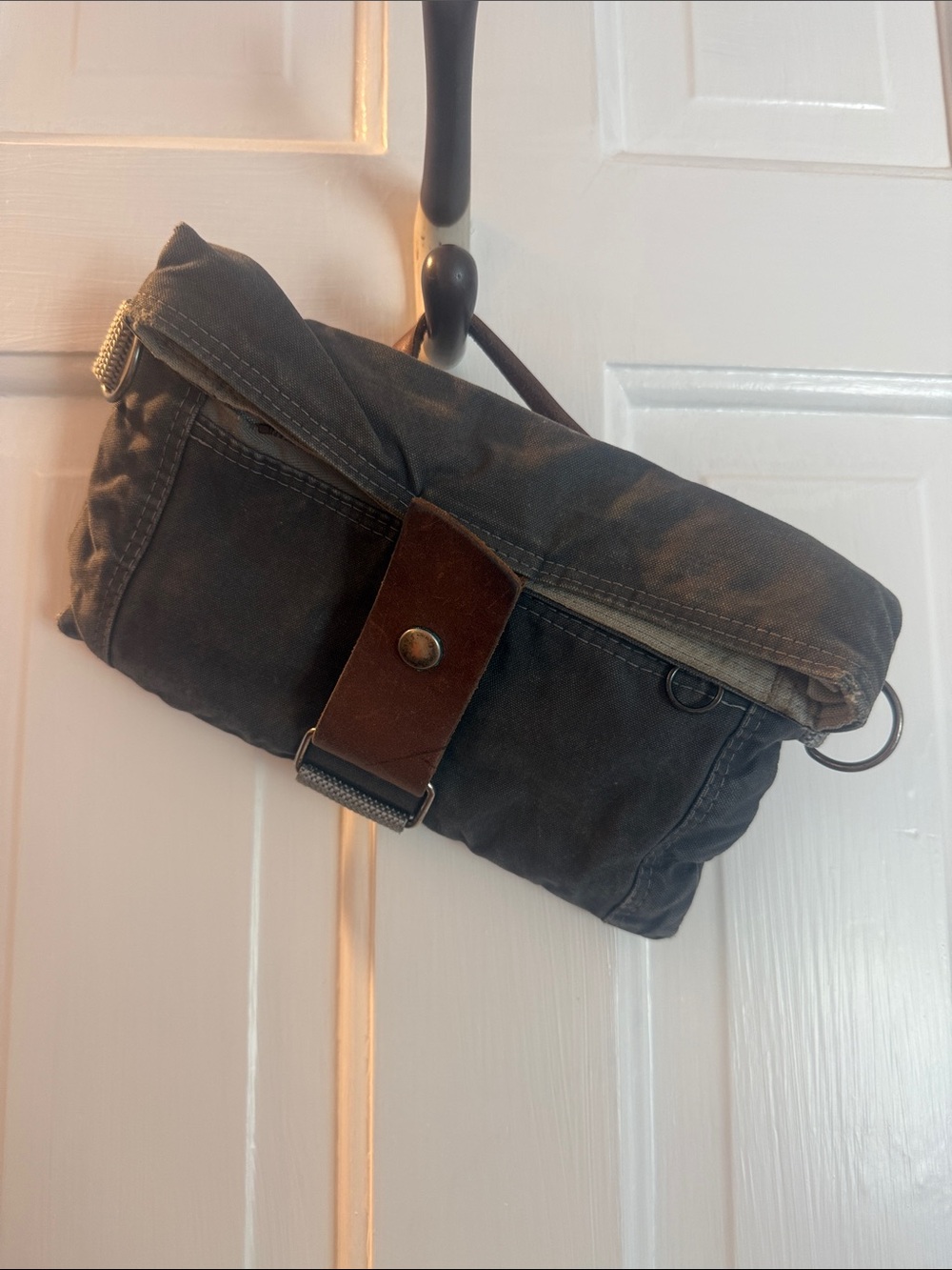 Women's Black Canvas Clutch with Brown Leather Accent